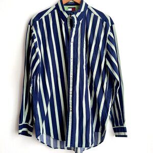 Tommy Hilfiger Striped Embroidered Logo Long Sleeve Button Down Shirt M